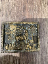 Vintage Bergamot Brass Works Deer Belt Buckle Brass Wildlife Hunter USA