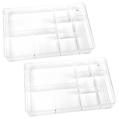 2Pcs 8-Section Clear Drawer Organizer, Large Acrylic Drawer Divider Tray for ...