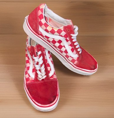 VANS OLD SKOOL UNISEX M 7.5 W 9 SUEDE SKATEBOARD SHOES RED WHITE CHECKERBOARD