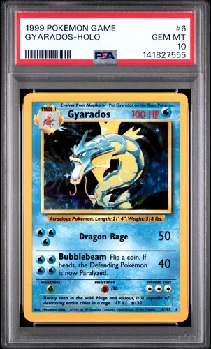 1999 POKEMON BASE SET UNLIMITED #6 GYARADOS-HOLO PSA 10