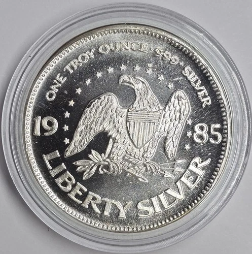 1985 1oz .999 Silver Proof Like A-Mark Life Liberty  Happiness Round in a Cap