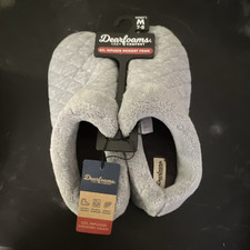Dearfoams Cozy Comfort Gel Memory Foam Quilted Clog Slippers Gray Women 7-8
