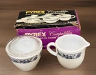 Vintage Pyrex Old Town Blue Sugar & Creamer Set w/ Lid Corelle Corning w/ Box
