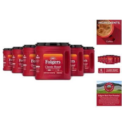 Smooth & Robust Folgers Classic Roast - Medium Roast Coffee, 25.9 Oz, 6 Pack