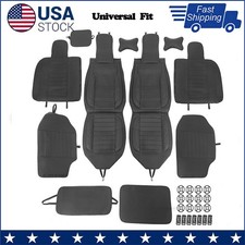 Universal Leather Car Seat Covers Full Set Front Rear for SUV Truck Sedan Black