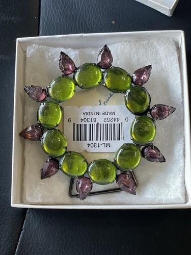 Vintage Green & Pink Rhinestone Brooch – Floral Starburst Statement Pin India - Image 1