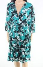 CALVIN KLEIN Womens Faux Wrap Knee Length Dress Green Tie Long Sleeve M