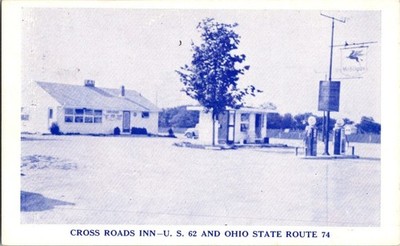 Vintage Cross Roads Inn and Service Station Postcard US 62 & Ohio State Route 74