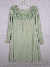 Figueroa Flower Dress Small Green Crochet Shift Long Sleeve Knee Length 