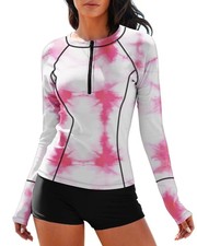 Women Piece Rash Guard Long Sleeve Half-Zipper UPF 50 Athletic Surfing Swimsu...