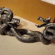 TWIN DRAGON SWORD STAND ▌COLD CAST RESIN▐ 8.5" KATANA DISPLAY ▌FANTASY DECOR