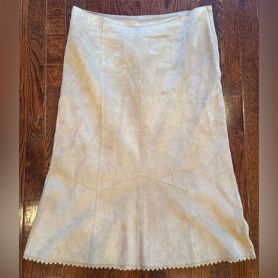 Karen Kane Suede Leather Tulip Skirt Camel Tan Women s 10 Midi Business Casual