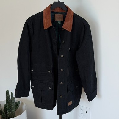 Vintage Ralph Lauren Hunting Denim Jacket Size XL - Utility Chore SUEDE Collar