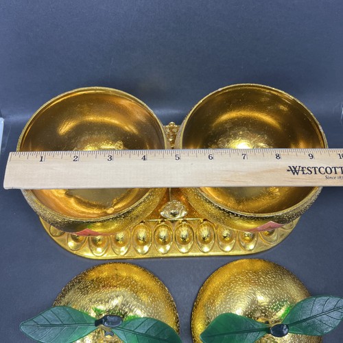 Large Double Golden Fruit Tangerine Trinket Box Coin Holder 10”x6” Asian Apple - Picture 5 of 10