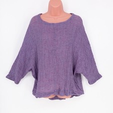 Sahara Linen Lagenlook Oversized Top S/M Purple Batwing Made Lithuania