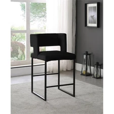 Maklaine Contemporary Black Velvet Counter Stool with Black Iron Legs (Set of 4)