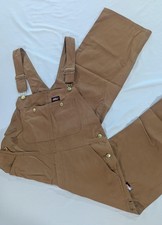 Dickies Bib Overalls Mens 32x30 Brown Duck Canvas Workwear Pockets Utility