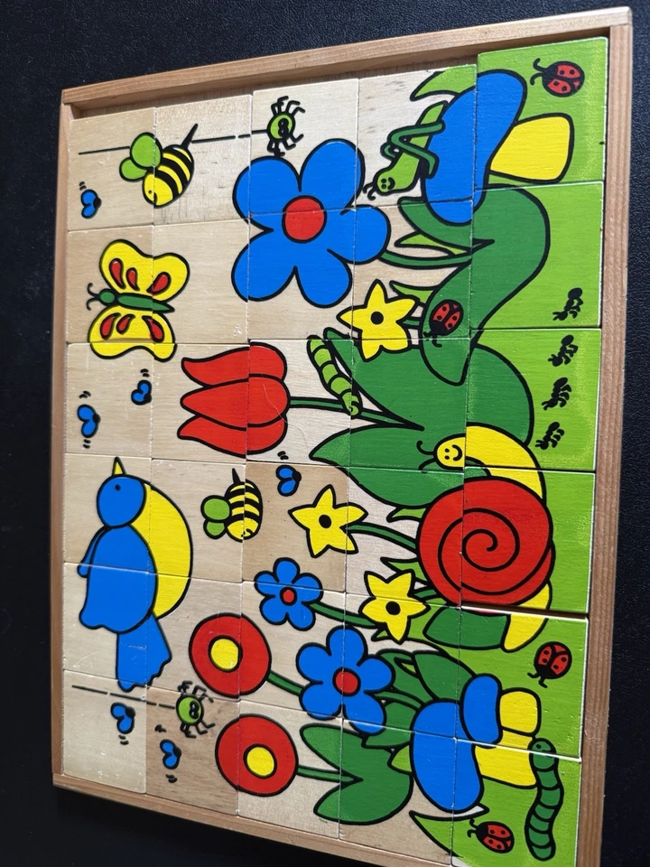 Vintage 1980's  Alpha Tiles Two Sided Hardwood Puzzle ABC's Counting & Matching - Image 2 of 4