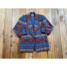 Vintage 80s Pendleton Knockabouts Wool Southwestern Striped Blanket Blazer Coat