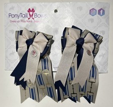 Navy Beige Bows - PonyTail Bows