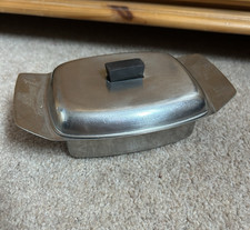 Vintage Metal Covered Butter Dish with Lid, Side Handles