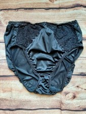 Vintage Wacoal Black Hi Cut Brief Panties Lace Second Skin Satin Sz Small