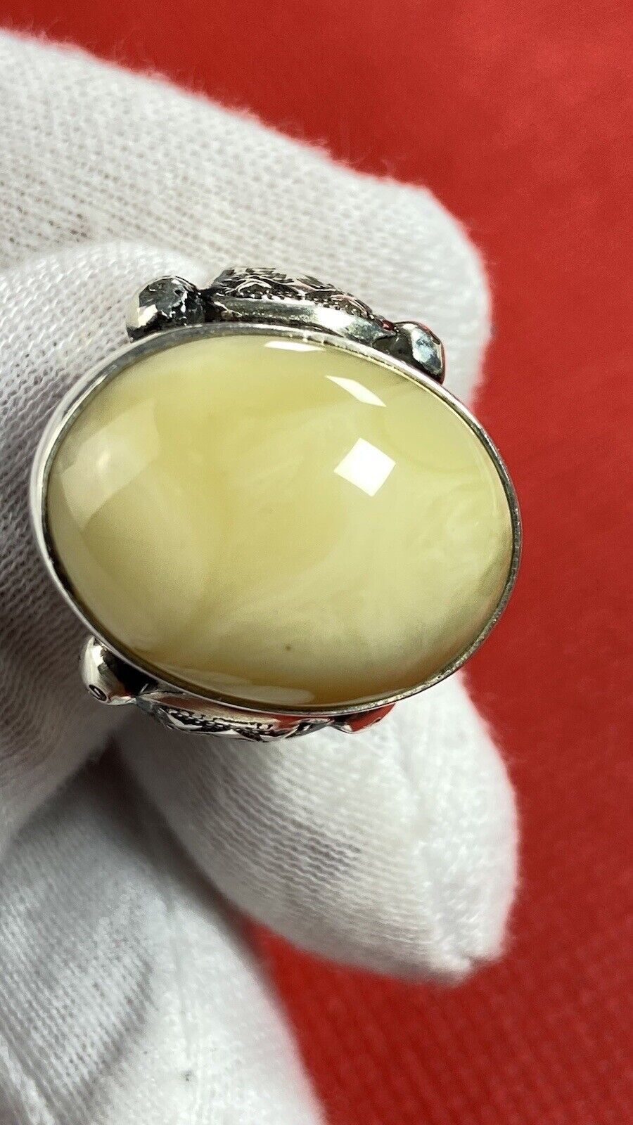 RARE Men Bracelet and Silver Ring NATURAL White Baltic Amber خاتم و اسوار بولندي