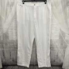 Roundtree Yorke Caribbean Size 48x32 100 Linen Drawstring White Pants New B41