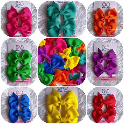 Mädchen solide Frühling/Sommer/helle Haarschleife Clips/Wackeln (Handarbeit) Paar 3 Zoll
