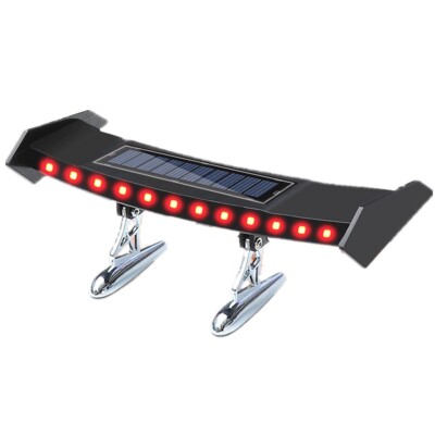 Car Solar Tail Light Rear Spoiler LED Flash Red Lamp Safety Warning Accessories