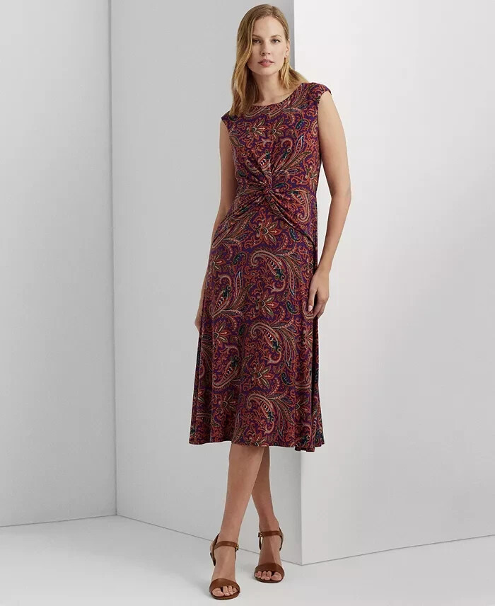 Lauren Ralph Lauren Paisley Twist-Front Jersey Dress Women's
