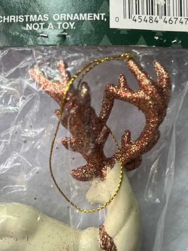 Vtg Bradford Hard Plastic Glitter Reindeer Christmas Ornaments Original Package - Picture 8 of 21