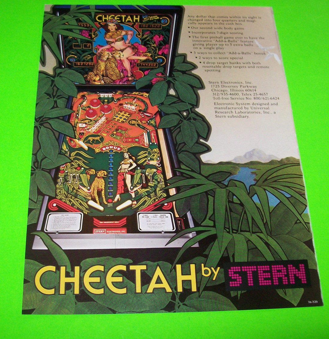 CHEETAH 1980 ORIGINAL PINBALL Machine Flyer Promo Vintage Retro Game Art