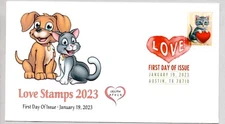 #5745 LOVE SERIES KITTEN CAT FIRST DAY OF ISSUE, COLOR CANCEL FDC