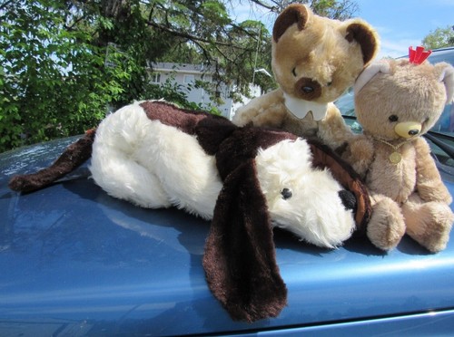 VINTAGE XL DOG PUPPY TEDDY BEAR SILK PLUSH MOHAIR  ? TOY CUTE HOUND 21" WHITE BR - Afbeelding 1 van 12