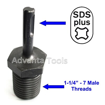 Core Drill Adapter - 1-1/4'' Threaded Male to SDS-Plus Shank for Hammer Drill