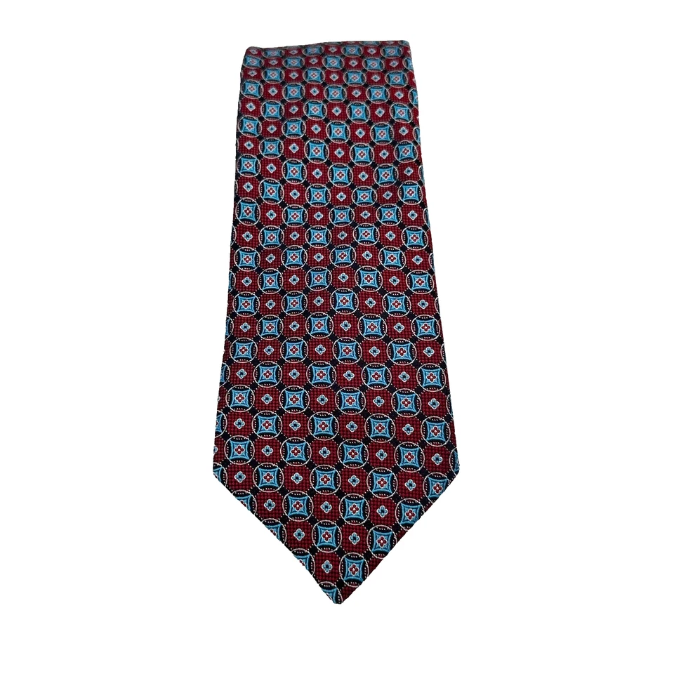 Ted Baker Silk Tie Red Blue Geometric Floral Wedding Formal Church Office Luxury - Image 2 of 4