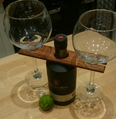 G&amp;T Modern Wooden Gin Bottle and Glass Holder Handmade 