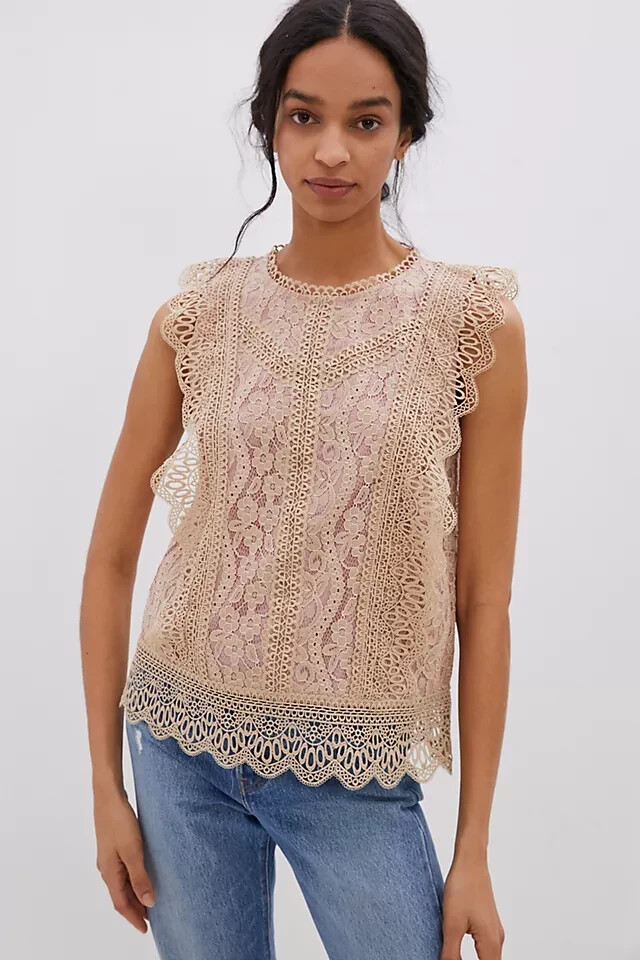 Anthropologie Erin Ali Lace Blouse Shell Top Romantic Latte Pink NWT Medium  | eBay