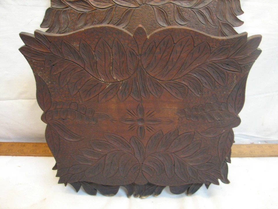 古董手工雕刻木制杂志报纸墙架口袋核桃叶 — 第 3/4 张图片