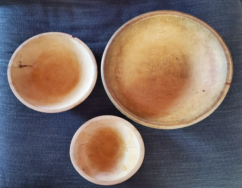 Vintage Wood Bowls-Farmhouse Primitive Country -Oval- Set of 3 varying sizes
