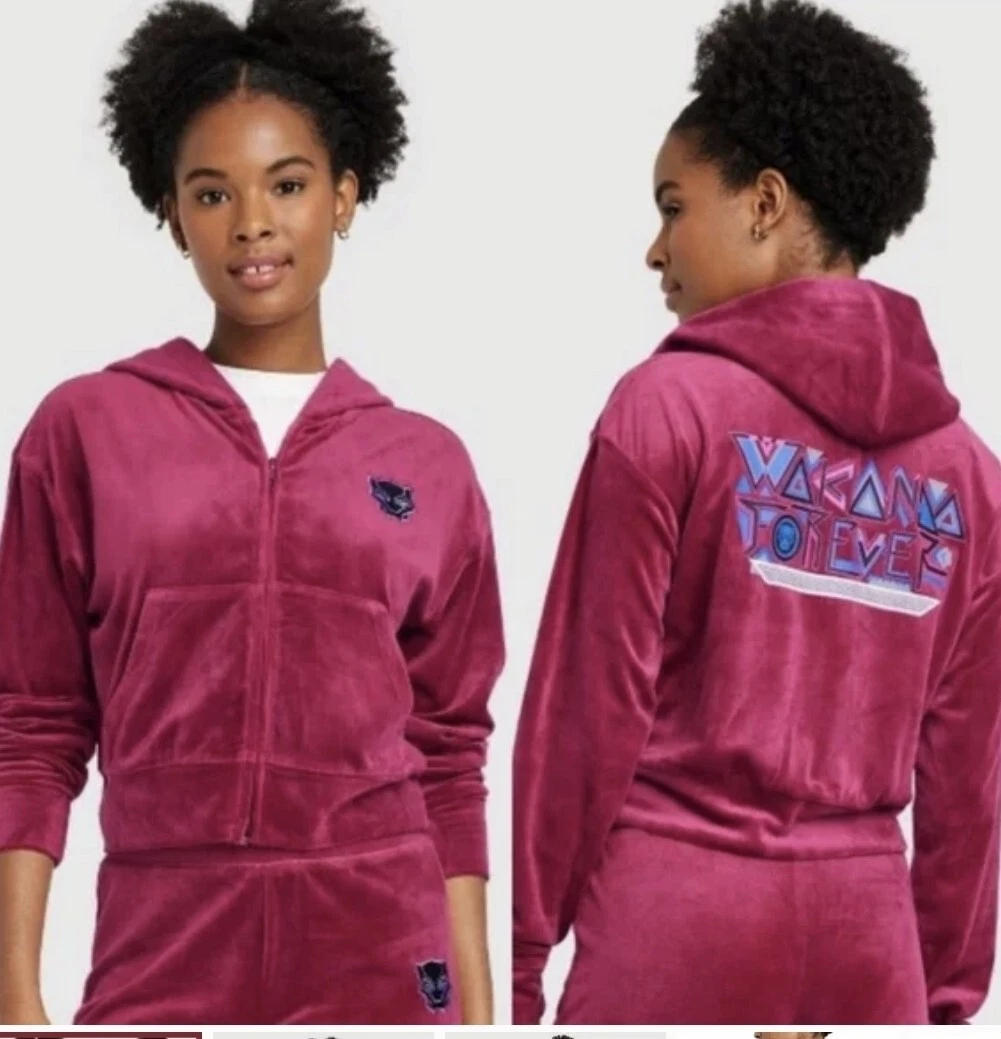 Women s Marvel Wakanda Forever Velour Graphic Zip Up Hoodie XS