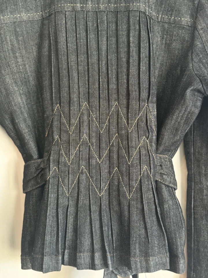 Vintage Fashion Bug Womens Denim Jacket 16W Dark Pleated Belted Y2K Casual Work - Image 3 of 4