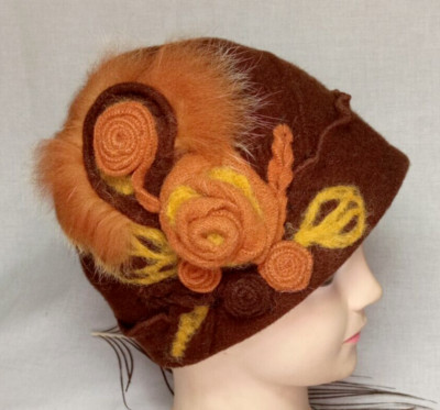 Womens felt beret with decoration.spring beret.fashion hat.real hat.warm...