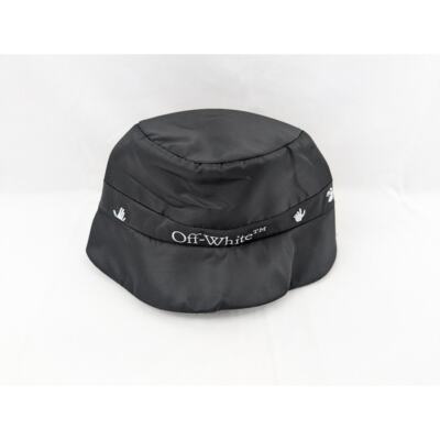 Off-White Black Rain Cap with Logo OFF-WHITE Logo Viscose Rain Cap in Black & White | FWRD main image 3