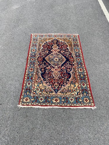 Turkish Oushak Rug , Blue Oushak Rug , Vintage Rug , Antique Rug, 3.2x5.2 Ft