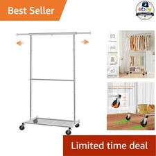 Clothing Garment Rack Chrome 30.5-47.5 in Adjustable Metal Rolling Shelf