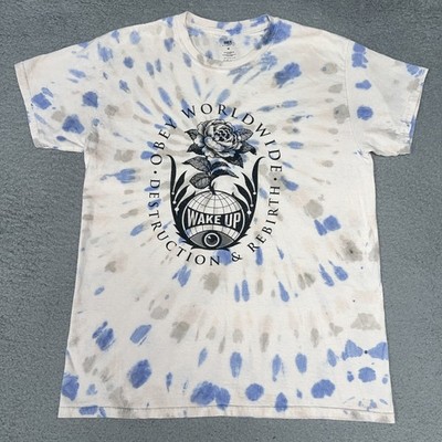 Obey Worldwide Wake Up Destruction & Rebirth T Shirt Men Sz M White Tie Dye Tee