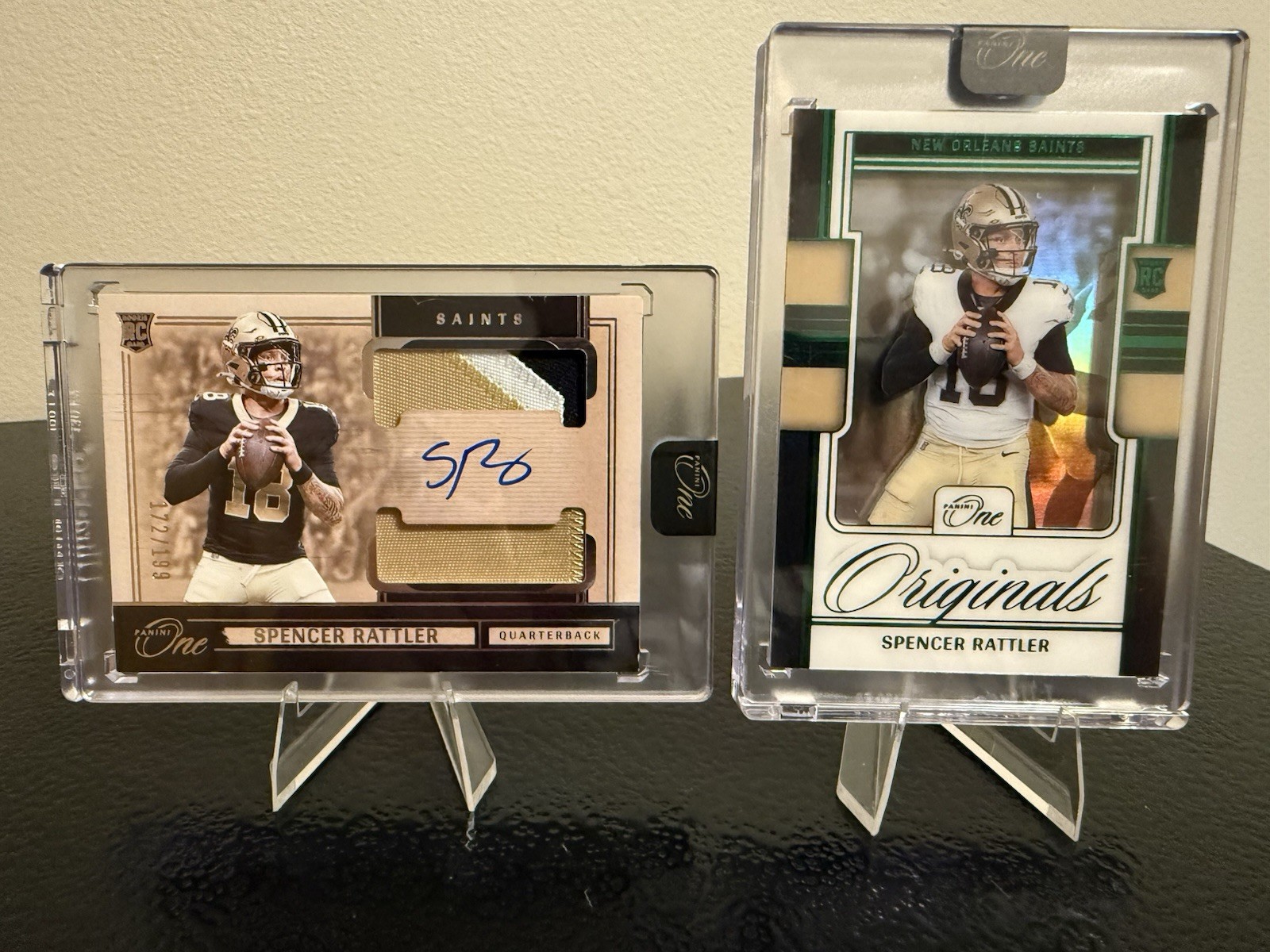 2024 Panini One Spencer Rattler #49 Rookie Patch Auto /199 and Green /25 #00-SRR