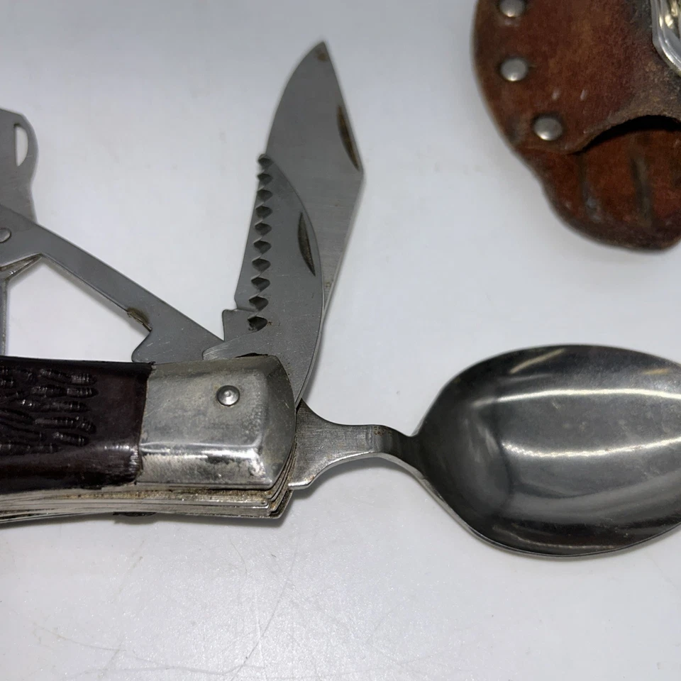 Hobo Knife / Multi Tool / with Leather Sheath by Mitsubishi - Vintage - Japan - Image 3 of 4